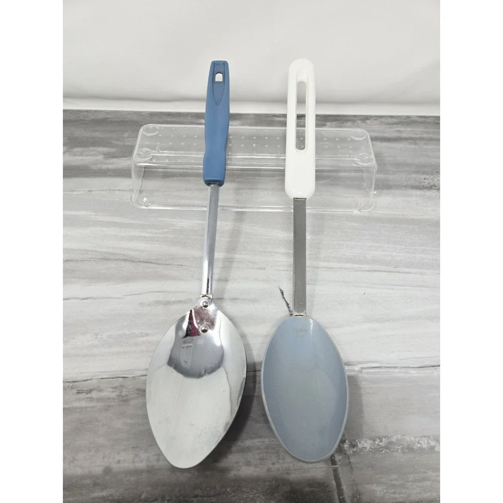 Vintage Bonny Blu and White Serving Spoon USA 12 Inch Retro Kitchen‎ Ware +extra